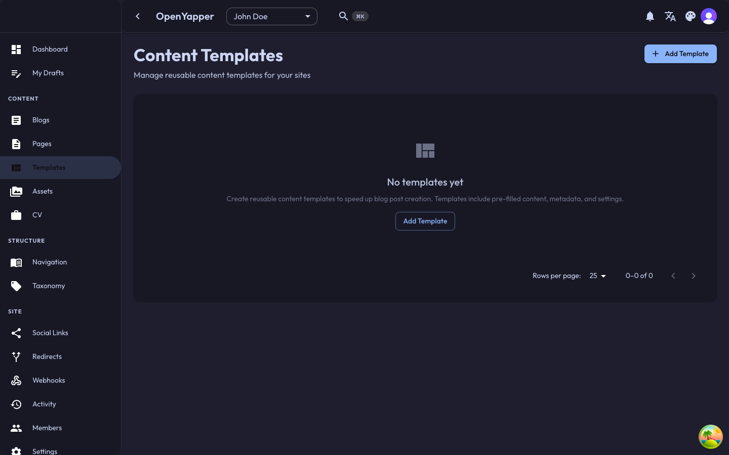 Content templates management