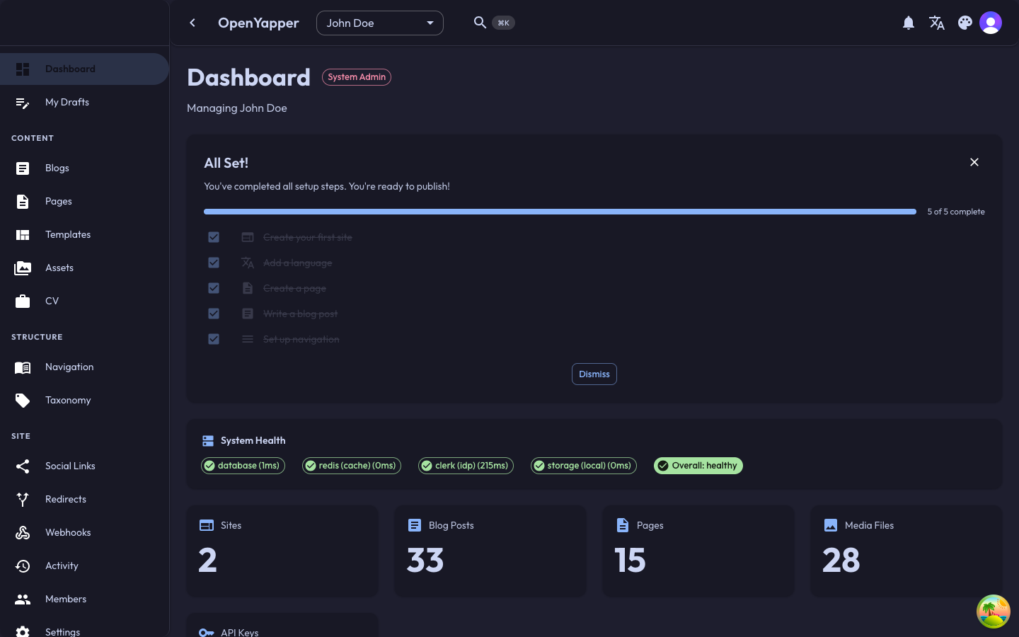 Admin dashboard
