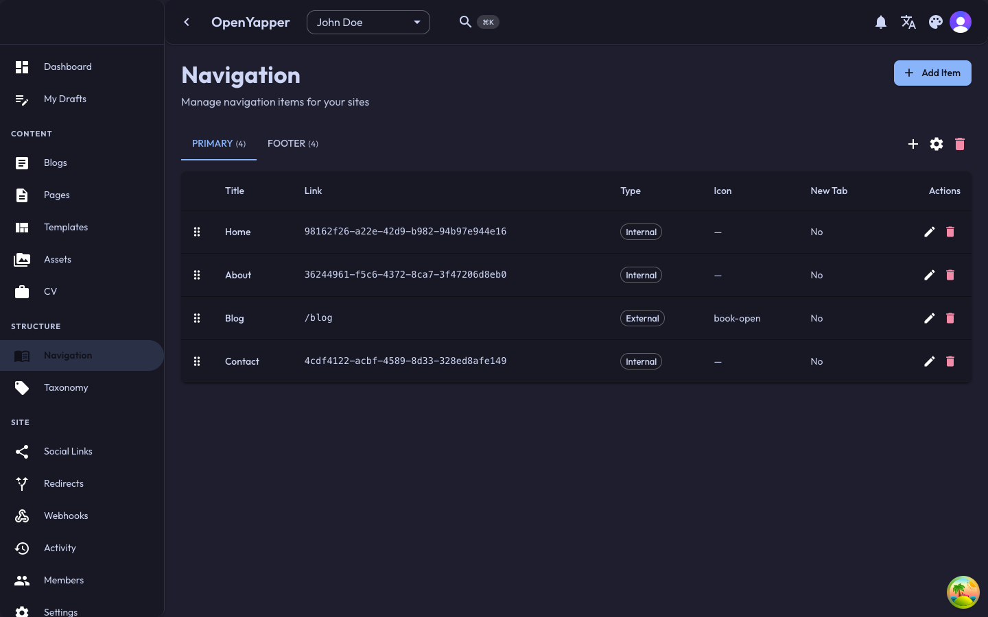 Navigation management